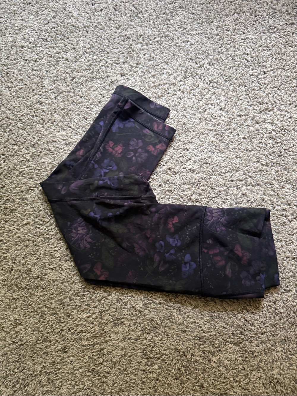 lululemon athletica Black Floral High-Rise Leggings with Purple Accents